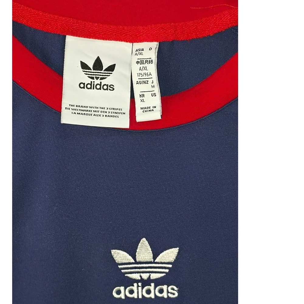 Adidas Originals Long Sleeve Tee Dress Navy Blue Red Ringer Trefoil Stripes XL - Picture 5 of 6